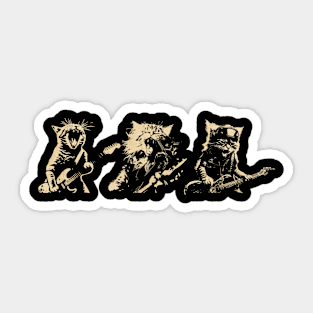 Three Cat Playing Guitar Vintage 90s Style Rock Sticker